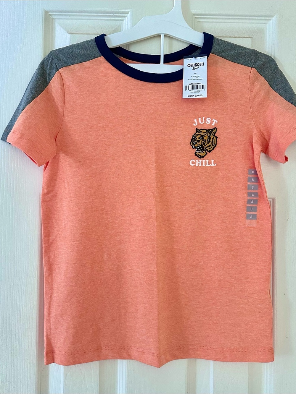 OshKosh Orange and Gray Sleeved Sporty Ringer Tee with Navy Trim